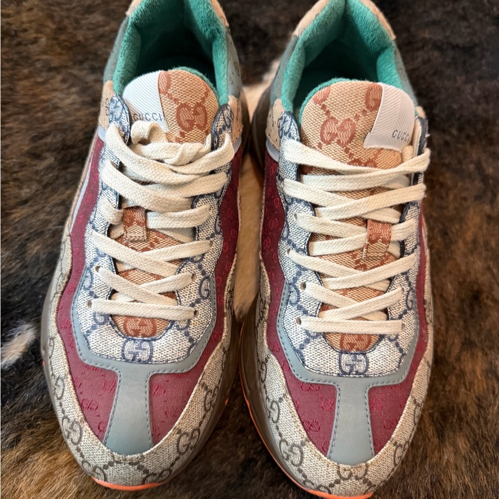 Gucci Multicolor GG Canvas and Red Accent Rhyton Sneakers - Picture 5 of 5